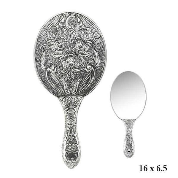 925 Ayar Gümüş Gül Desenli El Aynası - Image 1