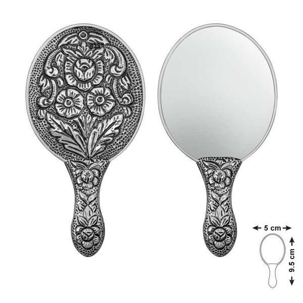 Gümüş Papatya ve Gül Motifli El Aynası - Image 1