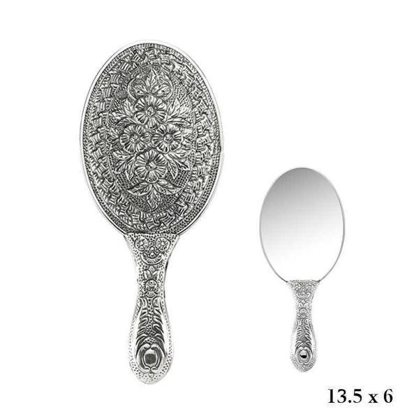 925 Ayar Gümüş Papatya Motifli El Aynası - Image 1