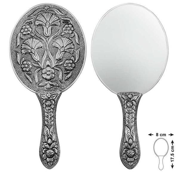 925 Ayar Gümüş Karanfil Motifli El Aynası - Image 1