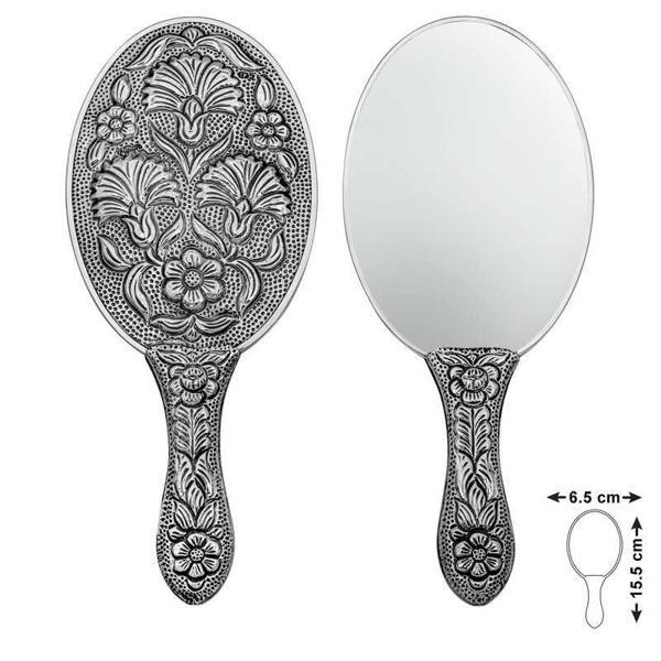 925 Ayar Gümüş Karanfil Motifli El Aynası - Image 1