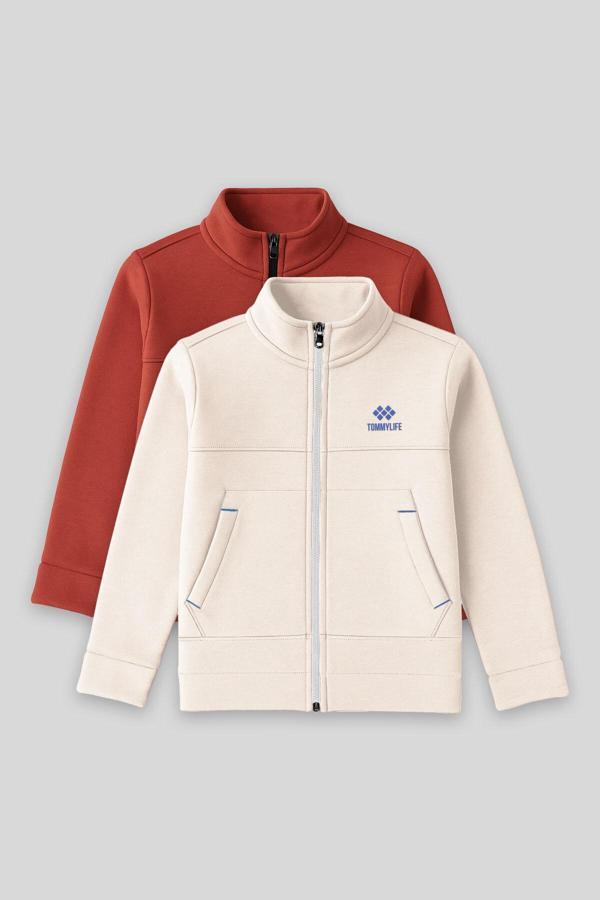 Standart Fit 2li Paket Bej-Kiremit Erkek Çocuk Sweatshirt - 11245 - Image 1