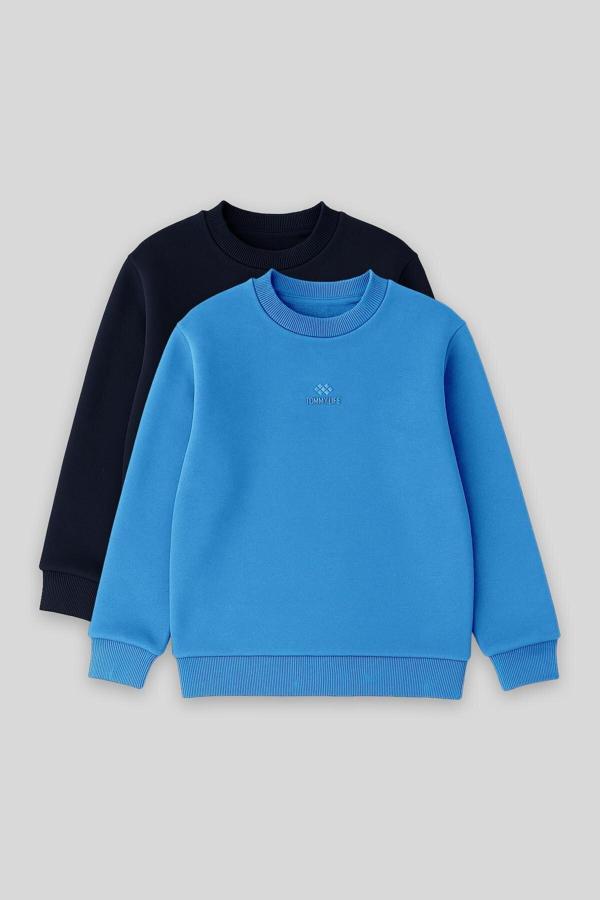 Standart Fit 2li Paket Lacivert-Saks Erkek Çocuk Sweatshirt - 11232 - Image 1