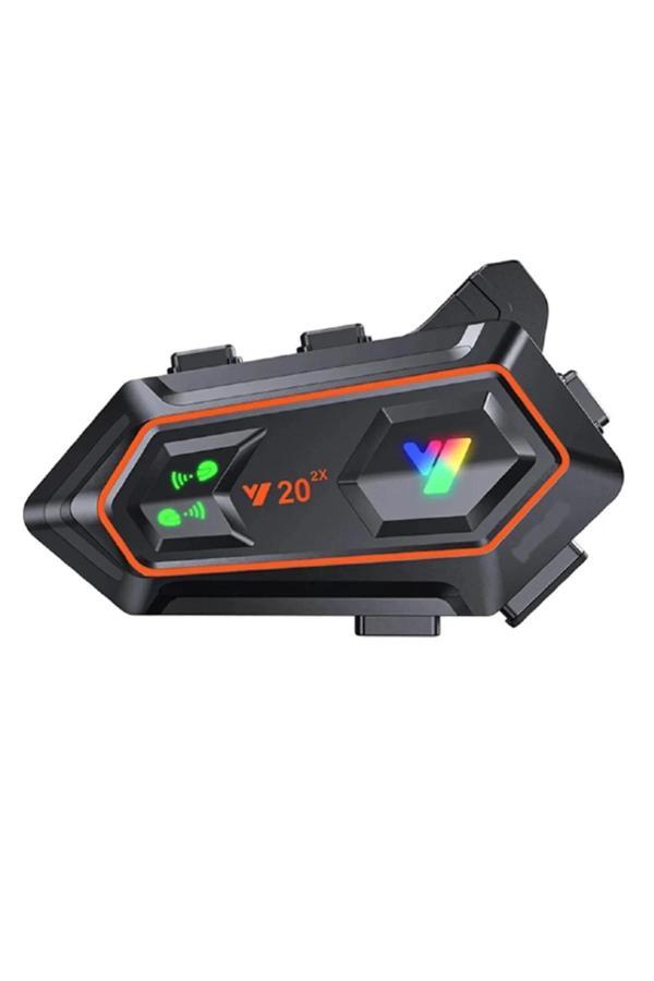 Y20 2x 1000m Telsiz Mesafeli 2 Kişi Bağlantılı Bluetooth Kask Kulaklık Fenerli İntercom - Image 1