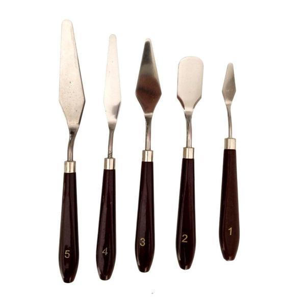 Spatula Seti Büyük Boy, Akrilik, Yağlı Boya, Pasta Süsleme, Kek Şekillendirme 5'li-ahşap set - Image 1