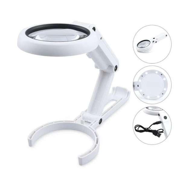 Usb Şarj Edilebilir Katlanabilir 3.5-10x Büyüteç 8 Ledli Masa Ve Eliçin  Taşınabilir Büyüteç Fs90rc - Image 1