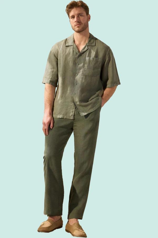 Erkek Keten Oversize Fit Gömlek Apaş Yaka Düz Desen Kısa Kol Yaz Aylarının Vazgeçilmezi Hafta Sonu - Image 1