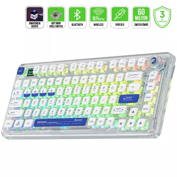 GamePower Gasket Pro X RGB Wireless/Bluetooth/Kablolu Mekanik Hot-Swap Yağlı Switch Gasket İngilizce Q Gaming Klavye - Image 1