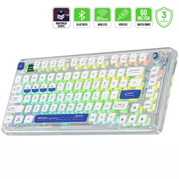 GamePower Gasket Pro RGB Wireless/Bluetooth/Kablolu Mekanik Red Switch İngilizce Q Gasket Gaming Klavye - Image 1