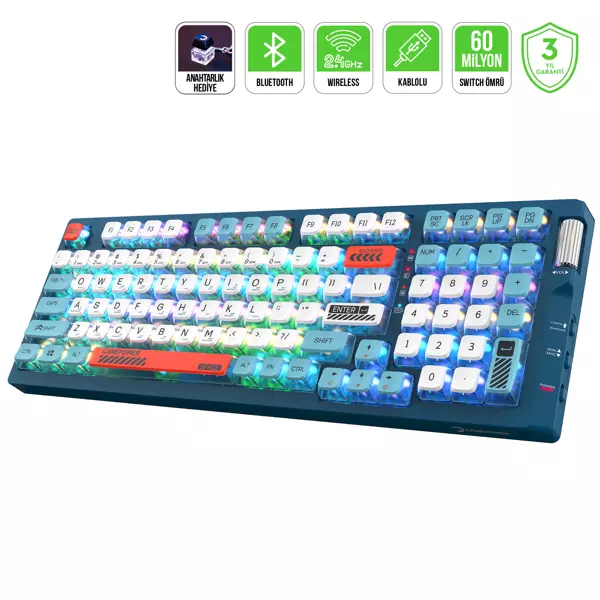 GamePower Sense RGB Wireless/Bluetooth/Kablolu Mekanik Red Switch İngilizce Q Gaming Klavye - Image 1