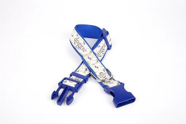 Doggie Desenli Süslü Dokuma Köpek Boyun Tasması 1,5 x 25-40 cm Mavi - Image 1