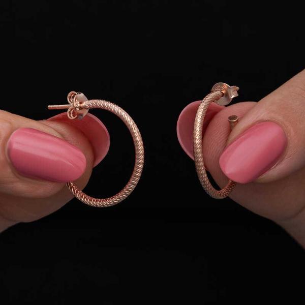 BlackCraft Gümüş Rose Kalemli Halka Kadın Küpe (BC-D2AAEB) - Image 1