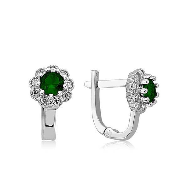 BlackCraft Gümüş Yeşil Çiçek Desenli Yuvarlak J Kadın Küpe (BC-2D7D60) - Image 1