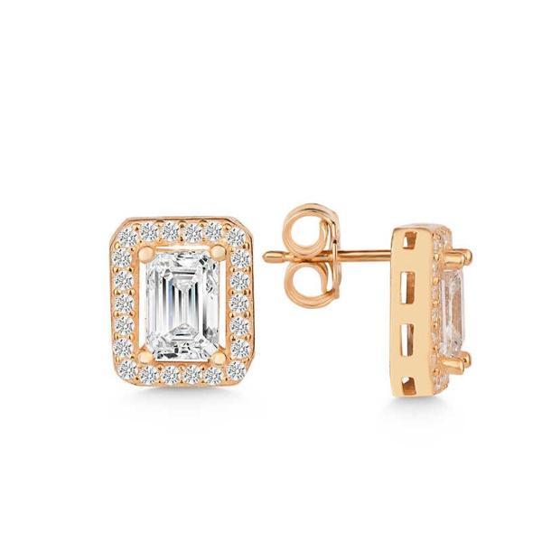 BlackCraft Gümüş Rose Beyaz Baget Taşlı Çivili Kadın Küpe (BC-967A51) - Image 1