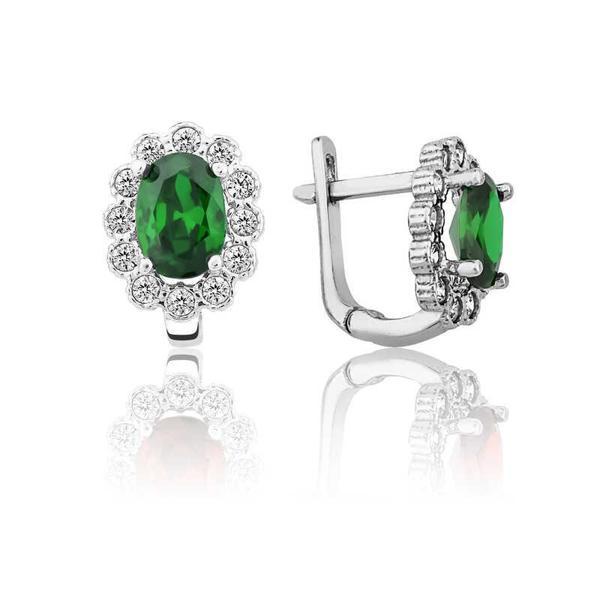 BlackCraft Gümüş Yeşil Çiçek Desenli J Kadın Küpe (BC-2D480B) - Image 1