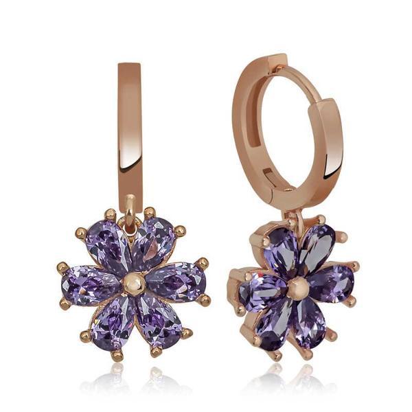 BlackCraft Gümüş Mor Çiçek Küpe (BC-60F094) - Image 1