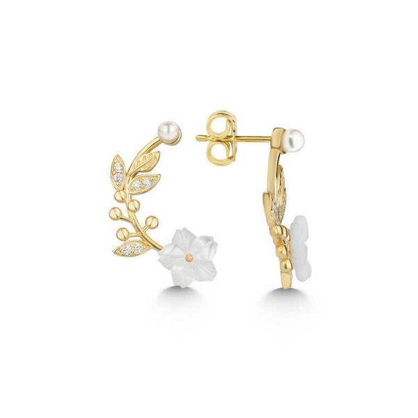 BlackCraft 925 Ayar Gümüş Gold Sedef Çiçek Çivili Kadın Küpe koleksiyon - Image 1