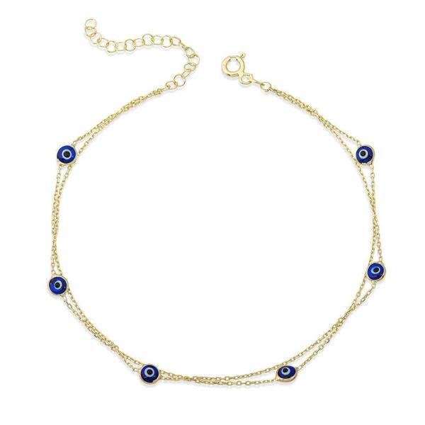 BlackCraft Gümüş Gold Çift Zincirli Nazar Halhal (BC-6EC565) - Image 1