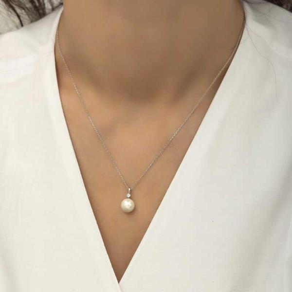 BlackCraft 925 Ayar Gümüş Yuvarlak İnci Kadın Gümüş Kolye (BC-747836) - Image 1