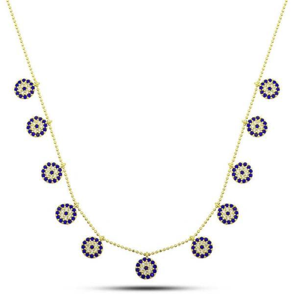 BlackCraft 925 Ayar Gümüş Gold Nazarlı Şans Kadın Kolye zarif - Image 1