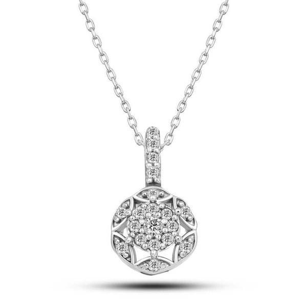 BlackCraft 925 Ayar Gümüş Beyaz Zirkon Taşlı Çiçek Kadın Kolye modern - Image 1