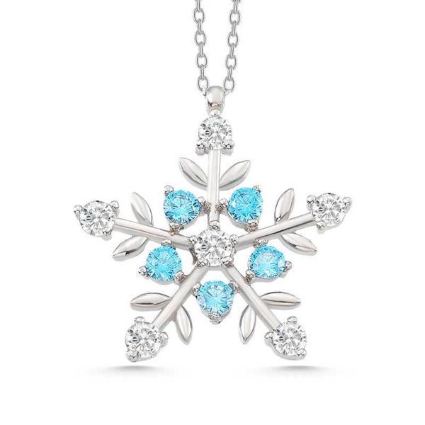 BlackCraft 925 Ayar Gümüş Aquamarine Taşlı Kar Tanesi Kadın Kolye özel tasarım - Image 1