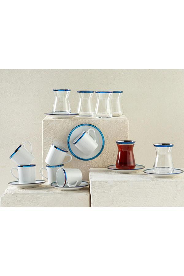 English Home Bovia Porselen 6 Kişilik 18 Parça Çay-Kahve Takımı 100-130 Ml Mavi - Image 1