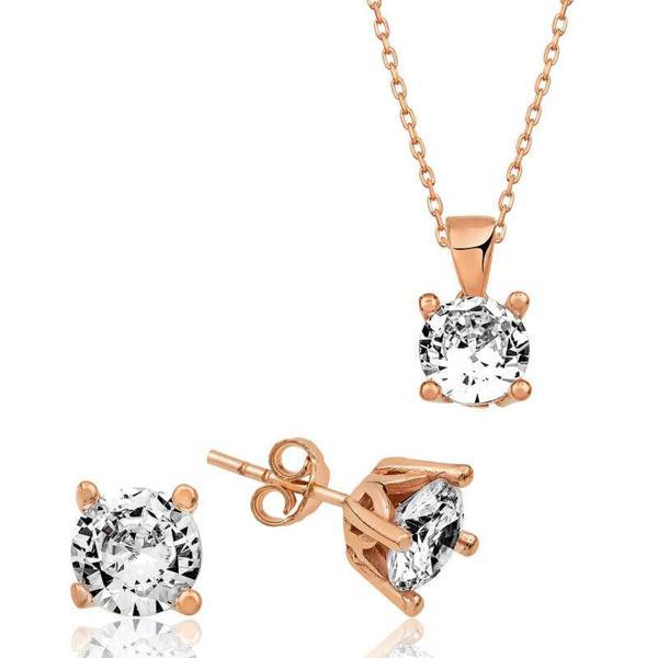 BlackCraft ​925 Ayar Gümüş Rose Tek Taş İkili Set (BC-A593C7) - Image 1