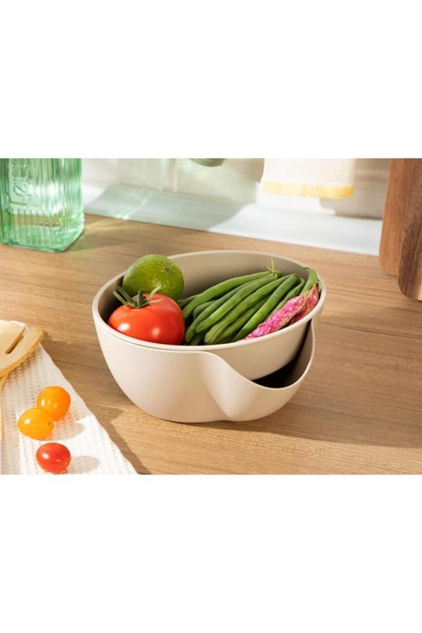 English Home Basic Plastik 2 Parça Süzgeç 20 Cm Bej - Image 1