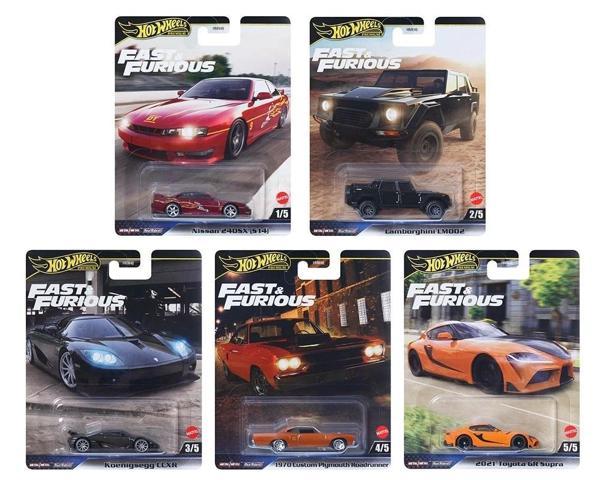 Hot Wheels Premium Fast & Furious 5’li Set – Nissan 240SX, Lamborghini LM002, GR Supra 1:64 - Image 1