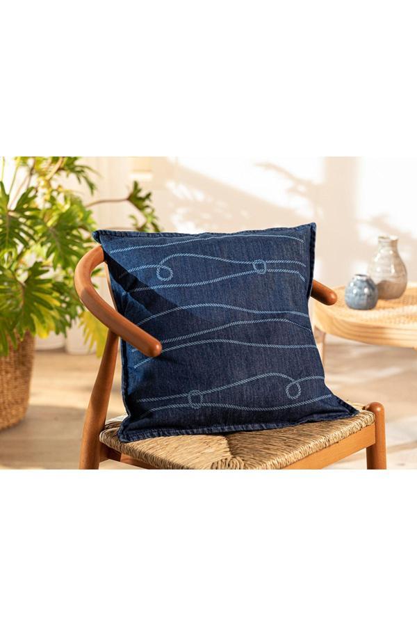 English Home Knotted Denim Kırlent Kılıfı 45X45 Cm İndigo - Image 1