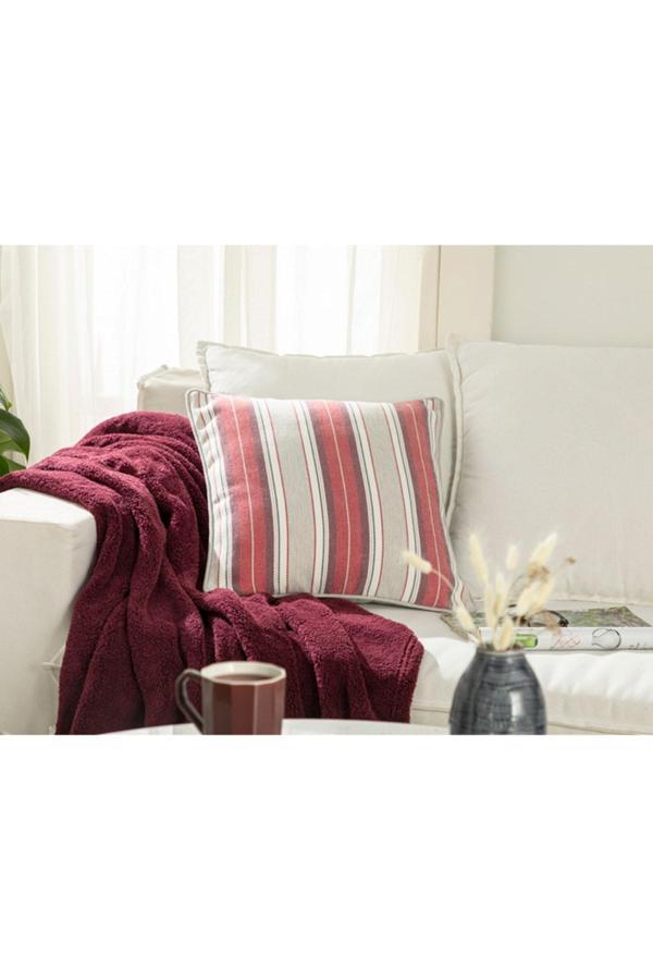English Home Riviere Kırlent Kılıfı 43X43 Cm Bordo-Gri - Image 1