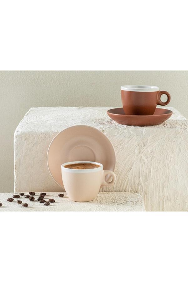 English Home Std Edno Stoneware 4 Parça 2 Kişilik Kahve Fıncan Takımı 100 Ml Kahve-Pudra Klasik - Image 1