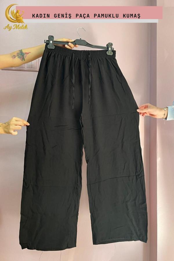 Aymelek Kadın Pamuklu Dokuma Desenli Bol Kesim Geniş Paça Pantolon - Image 1