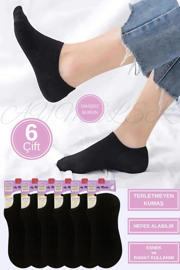 Aymelek Kadın Kısa Çorap 6 Çift Pamuklu Penye Likralı Sneakers Görünmez Çorap - Image 1