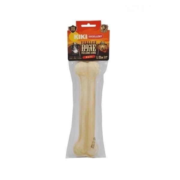 Kiki Excellent Sığır Derisinden Beyaz Pres Kemik Köpek Ödülü 22 Cm - Image 1