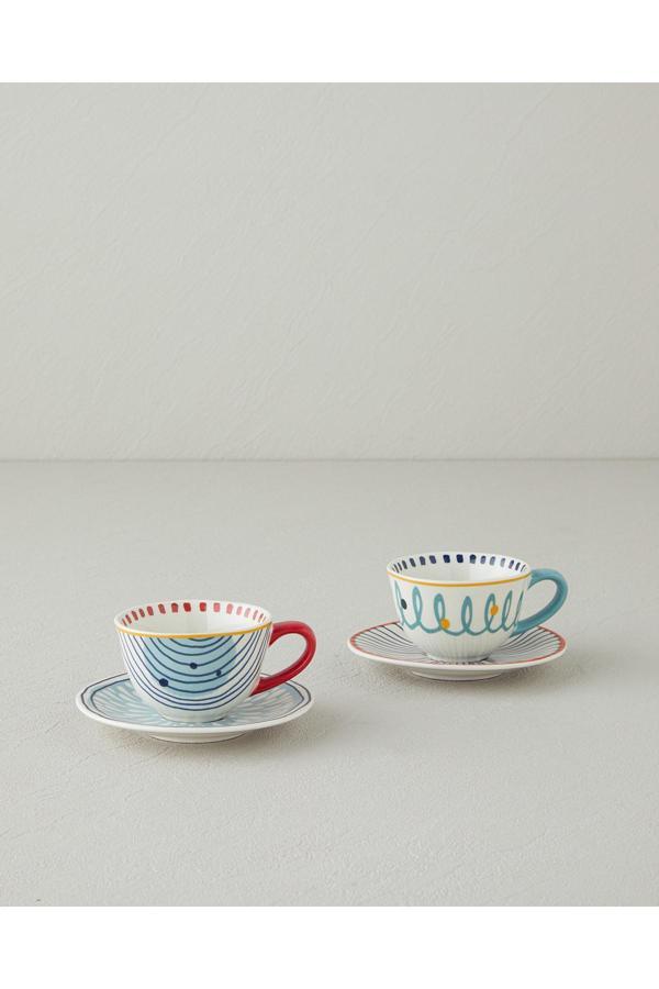 English Home Coachella Mix Stoneware 4 Parça 2 Kişilik Kahve Fincan Takımı Mavi-Terracotta - Image 1