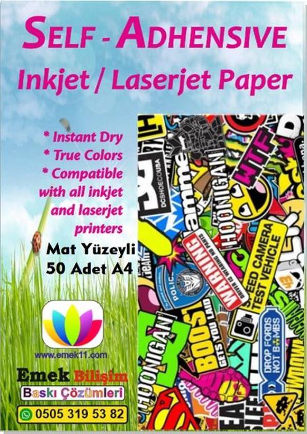 Emeks Inkjet Ve Laser Uyumlu 50 Adet A4 Sticker Güçlü Yapışkanlı Etiket  - Image 1