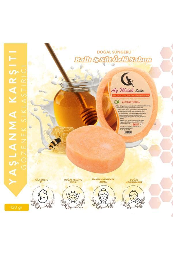 Aymelek Ballı Sütlü Özlü Süngerli Doğal Güzellik Sabunu Cilt Kırışıklık Önleyici Etkili - Image 1