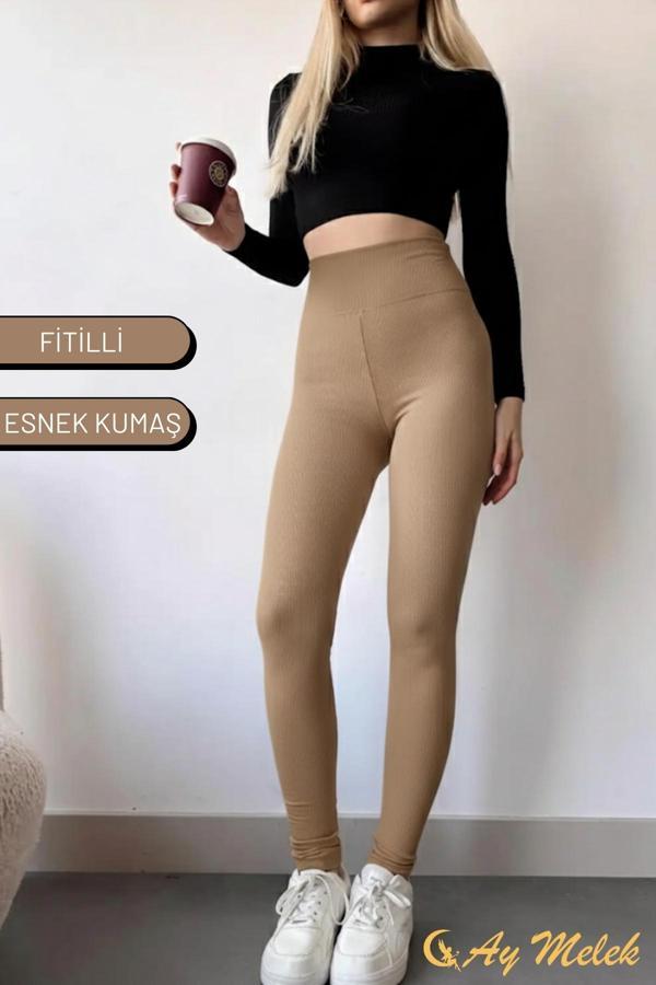 Aymelek Kadın Tayt Yüksek Bel Toparlayıcı İç Göstermeyen Mevsimlik Fitilli Tayt - Image 1