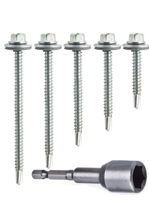 Brati Hand Tools 100 Adet 5,5X25 Mm Çatı Vidası Matkap Uçlu Trapez Sac Vidası Akıllı Vida - Image 1