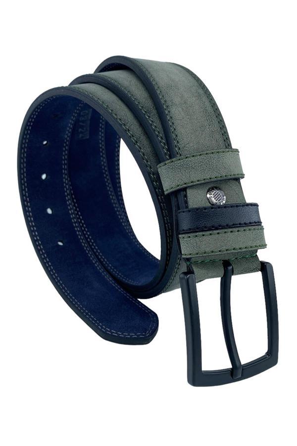 Haki Yeşil Süet Suni Deri Çift Dikişli Model 4 cm.lik Unisex Spor Kemer - XD-9010-10-ST - Image 1