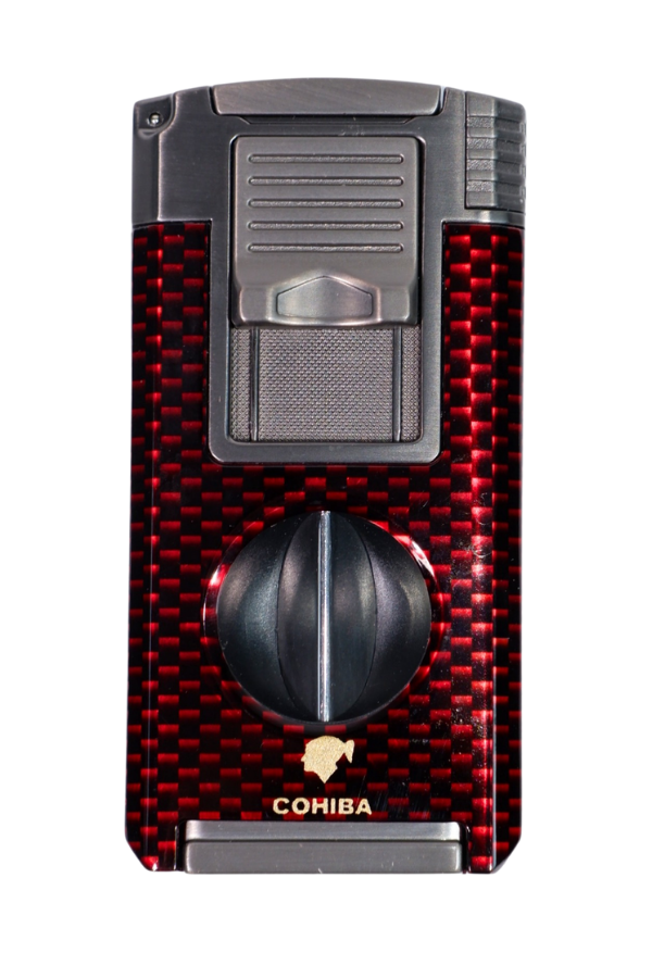 Cohiba Çift Torch Pürmüz Kırmızı Karbon Desenli Puro Çakmağı - Image 1