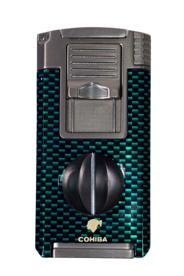 Cohiba Çift Torch Pürmüz Yeşil Karbon Desenli Puro Çakmağı - Image 1