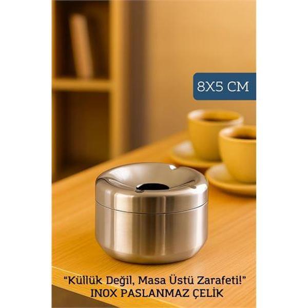 Inox Paslanmaz Çelik Küllük – 8 x 5 cm | Modern, Hijyenik ve Dayanıklı Tasarım - Image 1