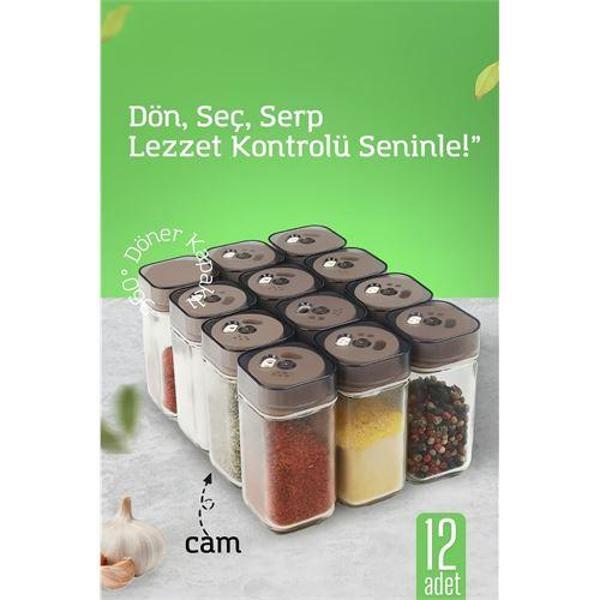 Cam Tuzluk Baharatlık – 360° Döner Kapaklı | 3 Delik Tipiyle Ayarlanabilir Akış  12 ADET - Image 1