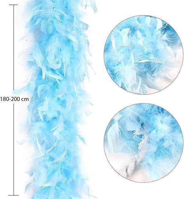 Açık Mavi Renk Kabarık Kalın Otriş Boa Tüy 6 cm Genişlik 180-200 cm Uzunluk - Image 1