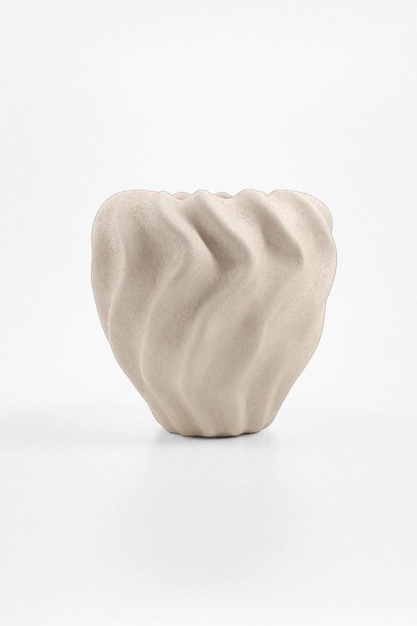 Pluvia Dalgalı Bej Seramik Vazo (15x15 cm) - Image 1