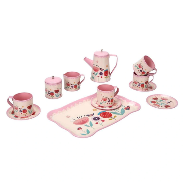 Çiçek Desenli Metal Çay Seti 12 Parça - Image 1