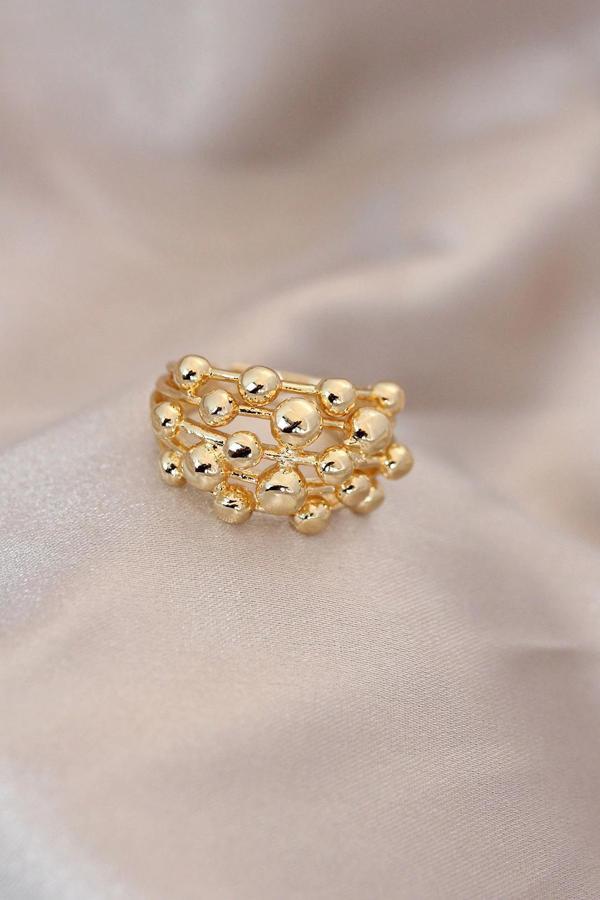 Ayarlamalı Gold Renk Metal Bombeli Boluncuk Model Yüzük - Image 1